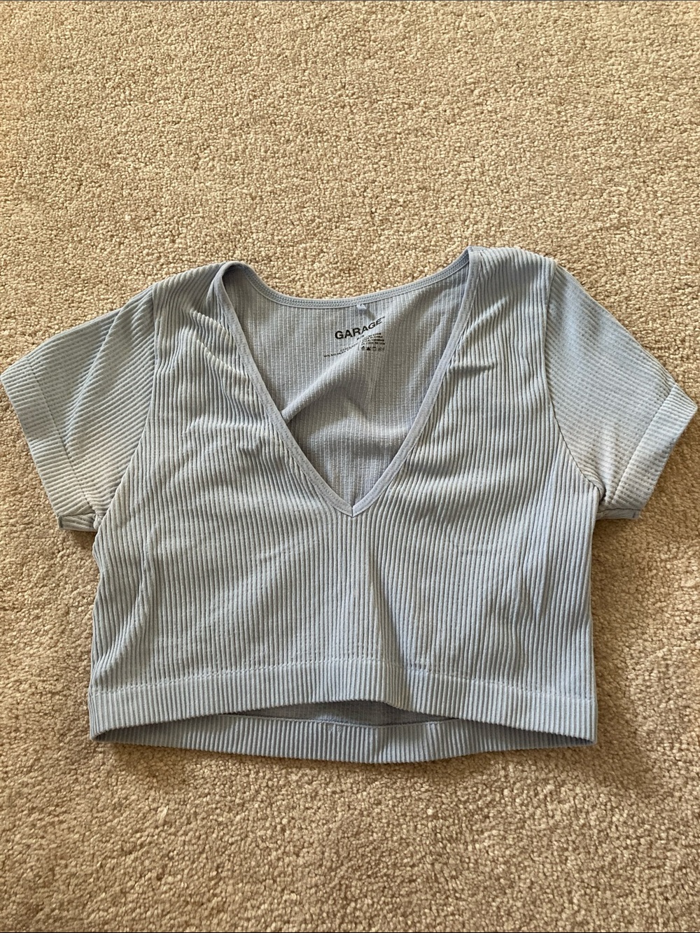 Garage Pale Blue Ribbed V-Neck Crop Top